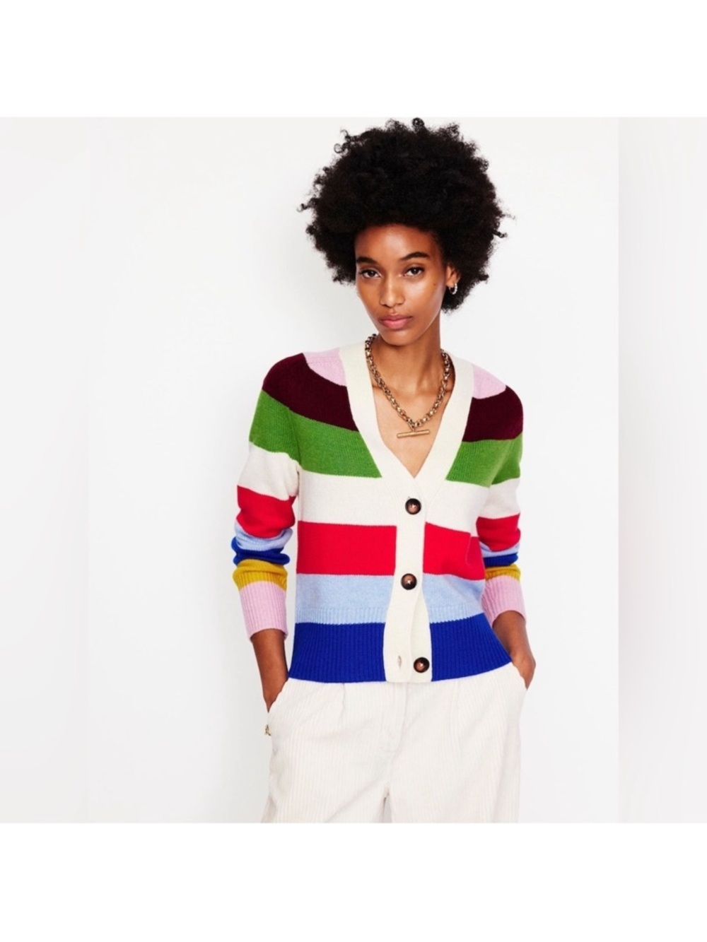 Boden Olivia Stripe Marino Wool Cardigan- Multicolor